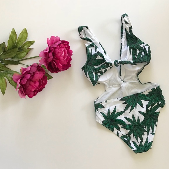 PLUNGE NECK TROPICAL SWIMSUIT - Picture 9 of 12